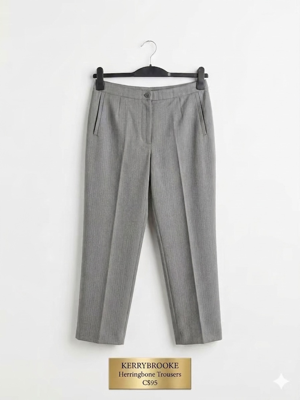 VINTAGE Kerrybrooke Grey Micro-Herringbone Trousers - Petite 8P